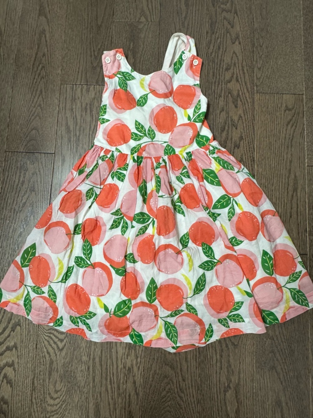 Mini Rodini Peach Print Cotton Dress in White, Orange & Green 6/7